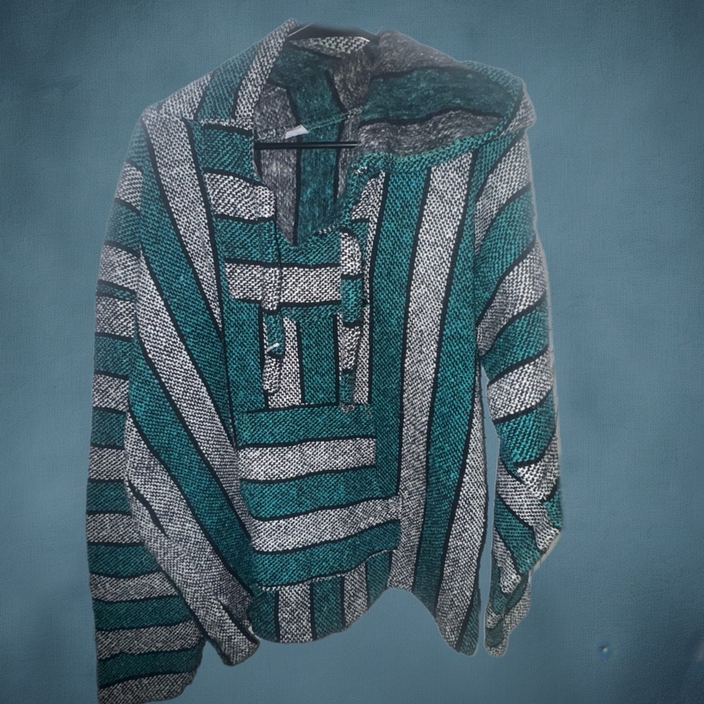 Striped Teal and Gray Hoodie